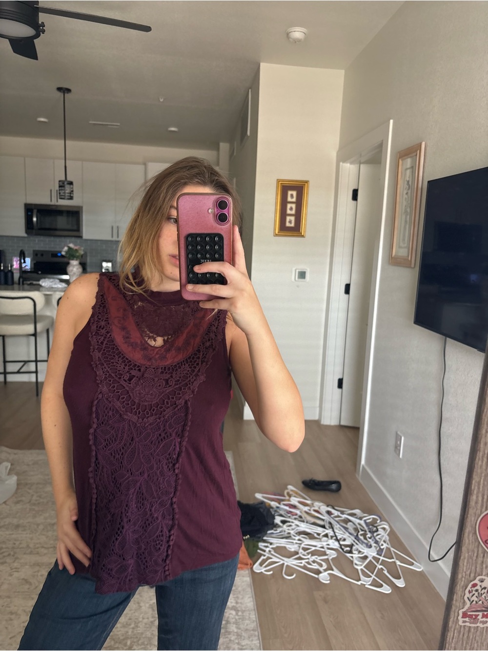No Boundaries Sleeveless Lace-Front Camisole in Burgundy